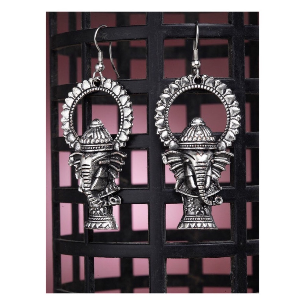 Ganesha silver oxidized earrings for women